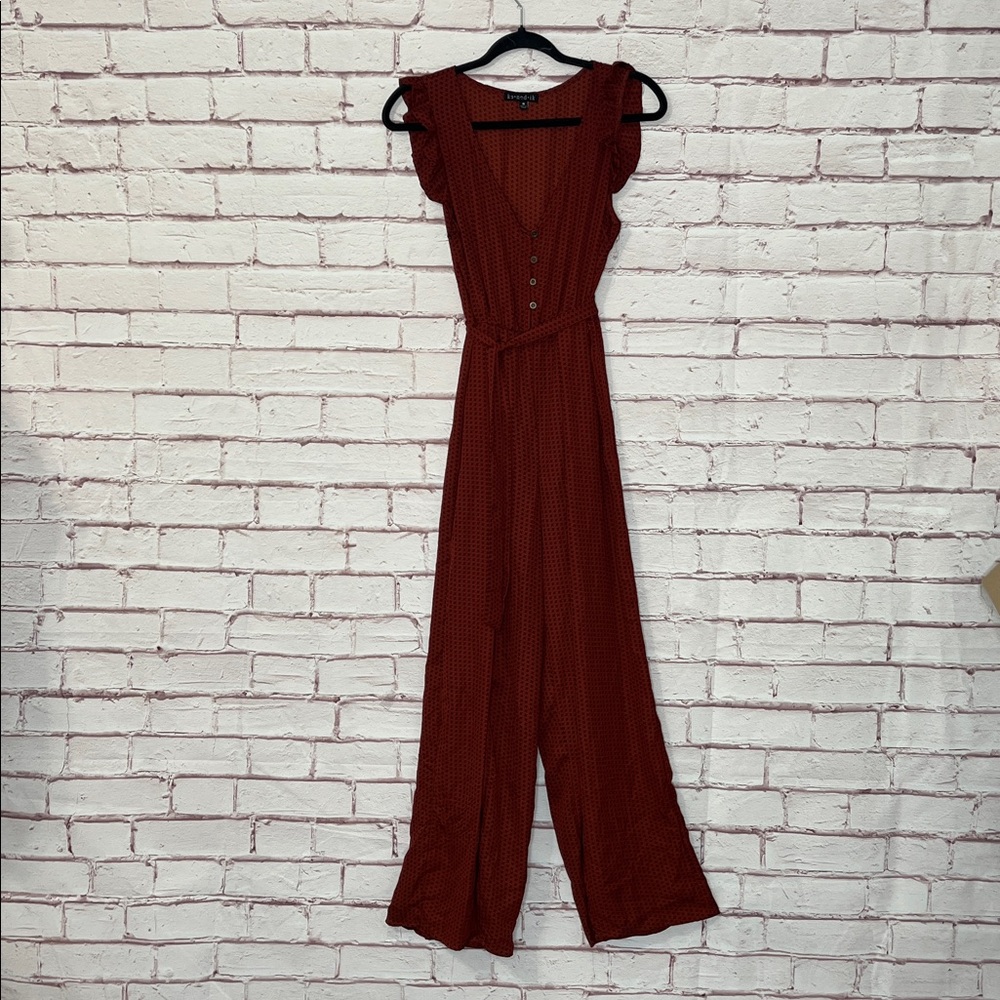 Kenedik Rust And Black Patterned Split Leg Jumpsuit Size Medium - Picture 4 of 12